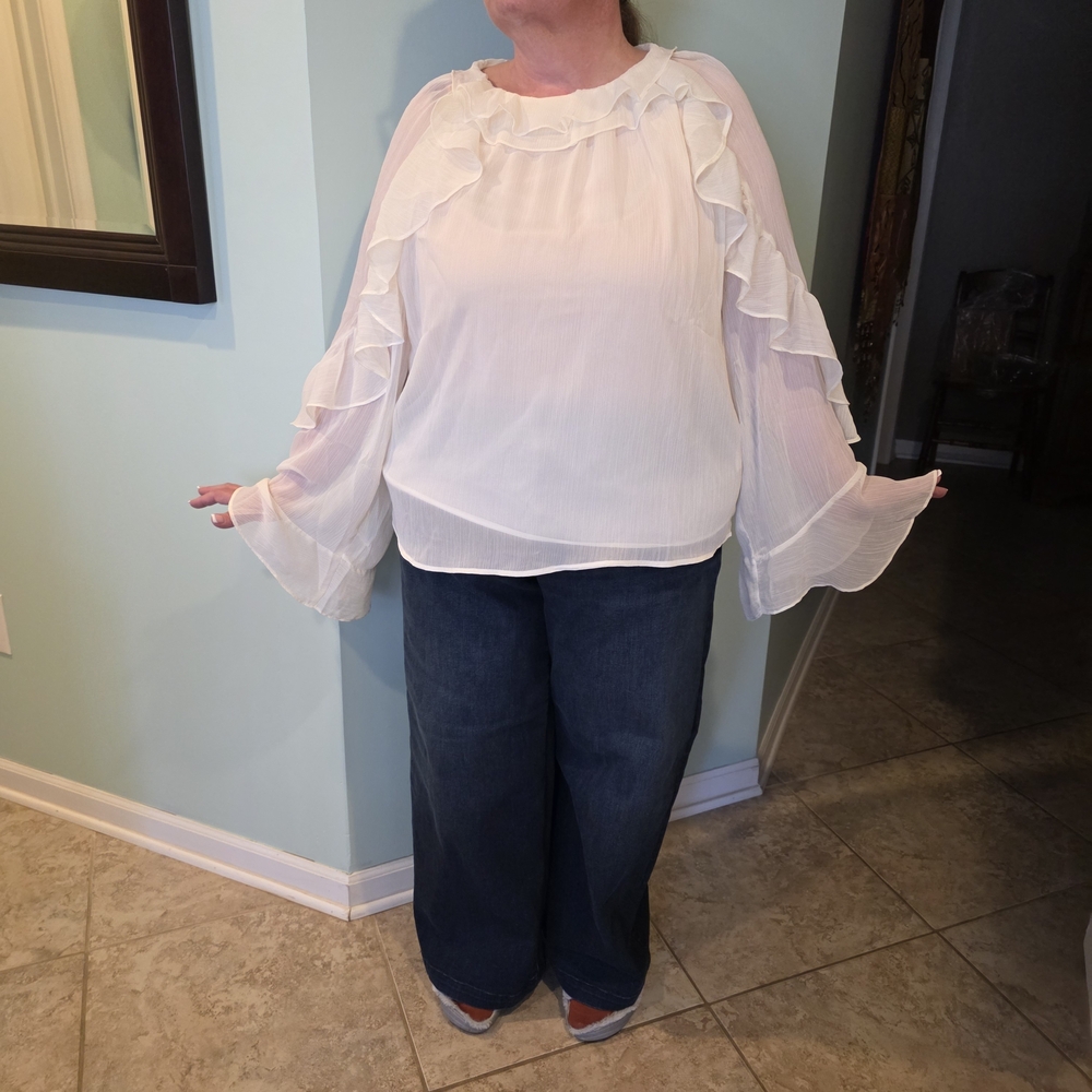 Anthropologie Cream Ruffle Blouse